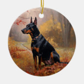 Doberman im Herbst Leaves Fall Inspiriert Keramik Ornament (Vorne)