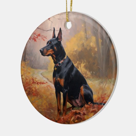 Doberman im Herbst Leaves Fall Inspiriert Keramik Ornament (Links)