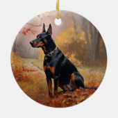 Doberman im Herbst Leaves Fall Inspiriert Keramik Ornament (Hinten)