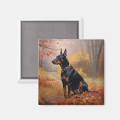 Doberman im Herbst Leaves Fall Inspiriert Magnet (Vorderseite/Rückseite)