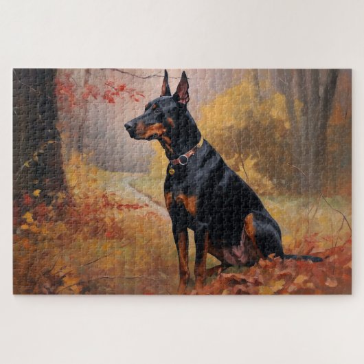 Doberman im Herbst Leaves Fall Inspiriert Puzzle (Horizontal)