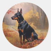 Doberman im Herbst Leaves Fall Inspiriert Runder Aufkleber (Vorderseite)