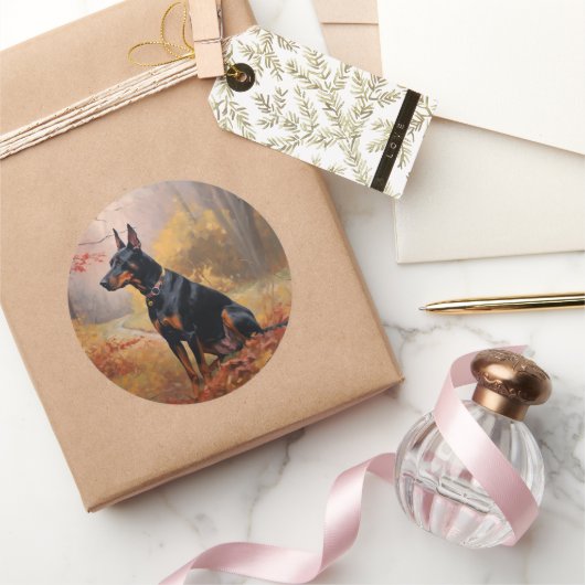 Doberman im Herbst Leaves Fall Inspiriert Runder Aufkleber (Schenken)