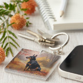 Doberman im Herbst Leaves Fall Inspiriert Schlüsselanhänger (Vorderseite rechts)