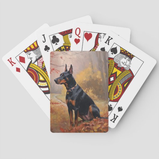 Doberman im Herbst Leaves Fall Inspiriert Spielkarten (Rückseite)