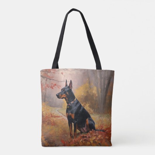 Doberman im Herbst Leaves Fall Inspiriert Tasche (Rückseite)