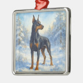 Doberman im Winterschnee Ornament Aus Metall (Links)