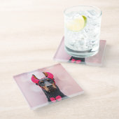 Doberman in Devil Costume Glasuntersetzer (Schrägansicht)