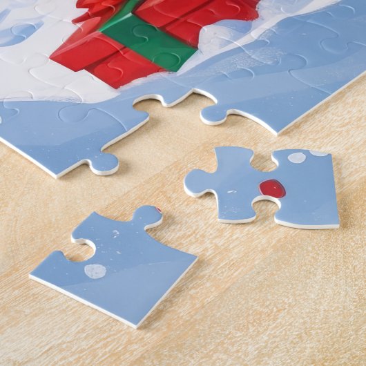 Doberman läuft im Schnee mit Weihnachtshut Puzzle (Seite)