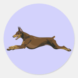 Doberman läuft, rot runder aufkleber