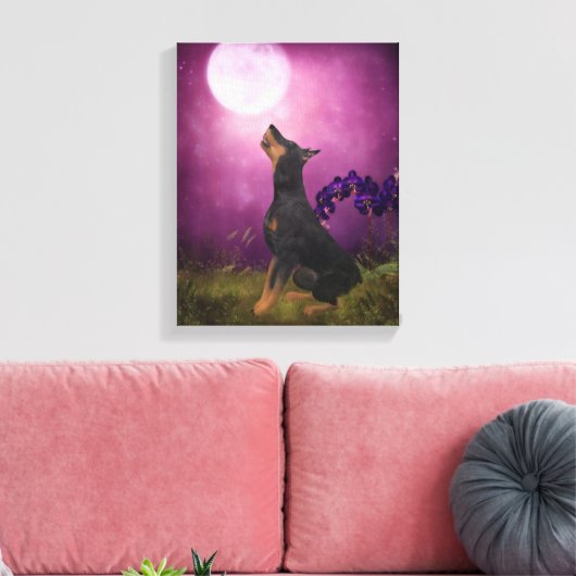 Doberman Lila Fantasy Orchids Doberman Art Leinwanddruck (Insitu (Wohnzimmer))