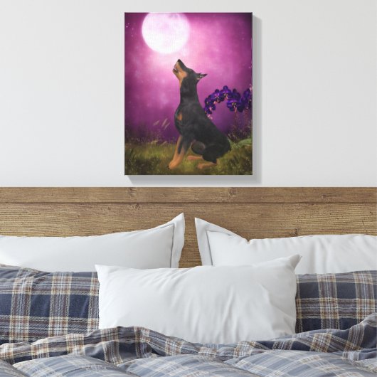 Doberman Lila Fantasy Orchids Doberman Art Leinwanddruck (Insitu (Schlafzimmer))