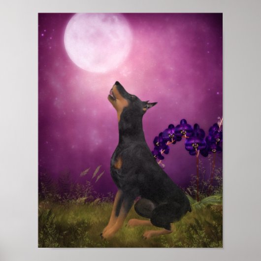 Doberman Lila Fantasy Orchids Doberman Art Poster (Vorne)