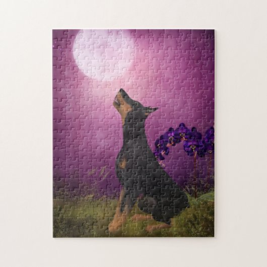 Doberman Lila Fantasy Orchids Doberman Art Puzzle (Vertikal)