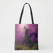 Doberman Lila Fantasy Orchids Doberman Art Tasche (Vorderseite)