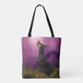 Doberman Lila Fantasy Orchids Doberman Art Tasche (Rückseite)
