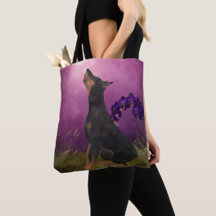 Doberman Lila Fantasy Orchids Doberman Art Tasche
