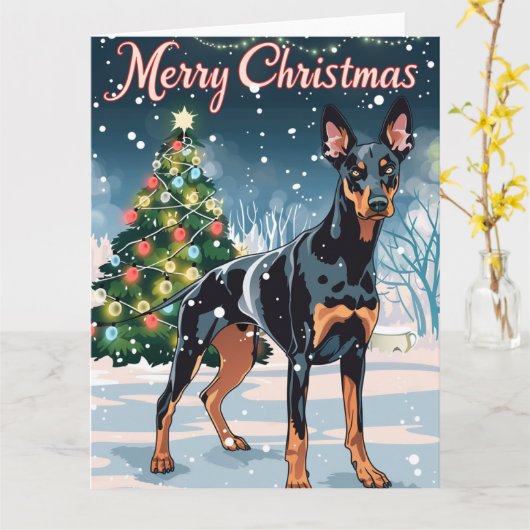 Doberman Merry Christmas Snow Karte (Gelbe Blume)