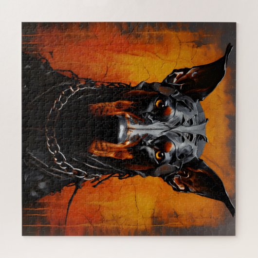 Doberman Metal Art Silhouette Square Puzzle (Horizontal)