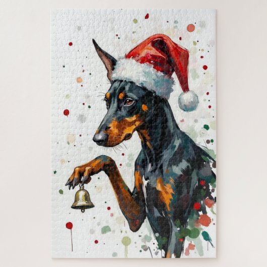 Doberman Minimalist Christmas Bell Balance Hat Puzzle (Vertikal)
