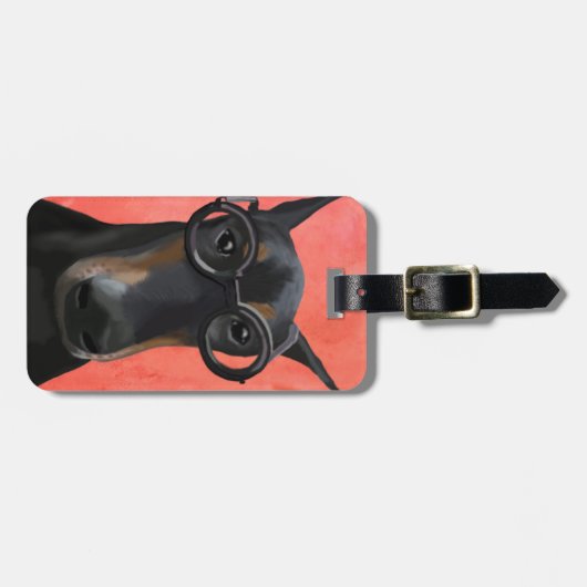 Doberman mit Brille Gepäckanhänger (Vorderseite horizontal)