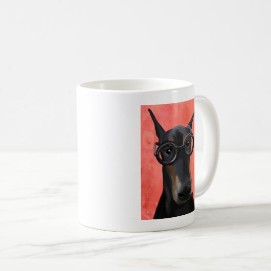 Doberman mit Brille Kaffeetasse (VorderseiteRechts)