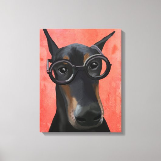 Doberman mit Brille Leinwanddruck (Vorderseite)