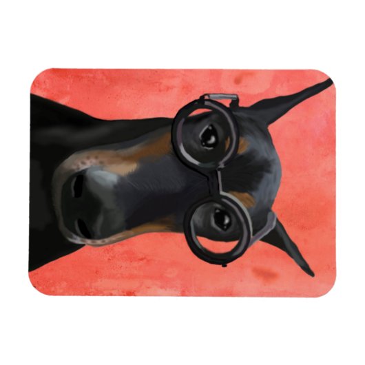 Doberman mit Brille Magnet (Horizontal)