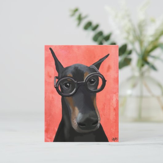 Doberman mit Brille Postkarte (Stehend Vorderseite)