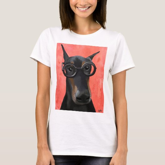 Doberman mit Brille T-Shirt (Vorderseite)
