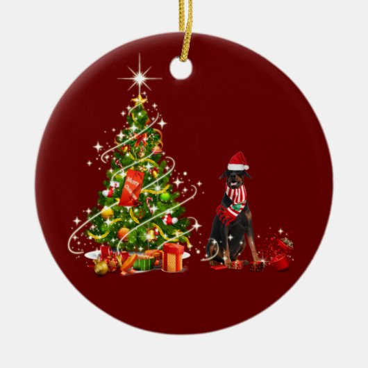 Doberman mit Hat Scaft Weihnachten Keramik Ornament (Vorne)