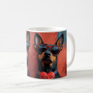 Doberman mit Herz-Rose Valentinstag Kaffeetasse