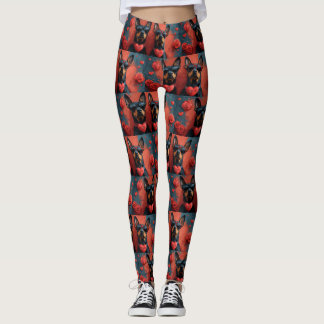 Doberman mit Herz-Rose Valentinstag Leggings