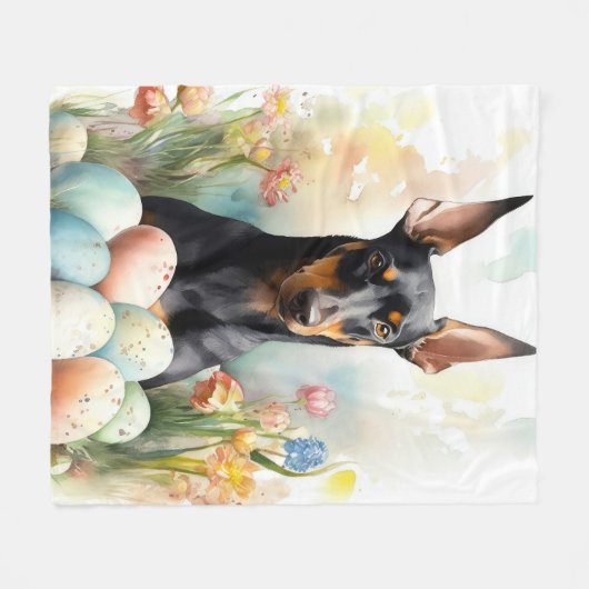 Doberman mit Ostereiern Fleecedecke (Vorderseite (Horizontal))