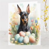 Doberman mit Ostereiern Karte (Gelbe Blume)