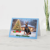 Doberman mit Tree Christmas Card Karte (Vorderseite)
