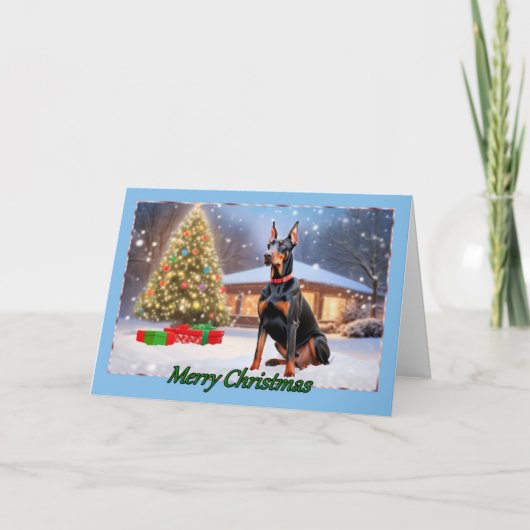 Doberman mit Tree Christmas Card Karte (Vorderseite)