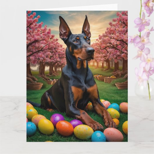 Doberman Oaster Eggs Karte (Orchidee)