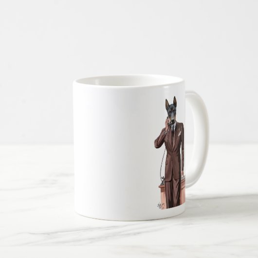 Doberman on Phone Kaffeetasse (VorderseiteRechts)