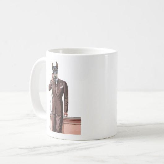 Doberman on Phone Kaffeetasse (Vorderseite Links)