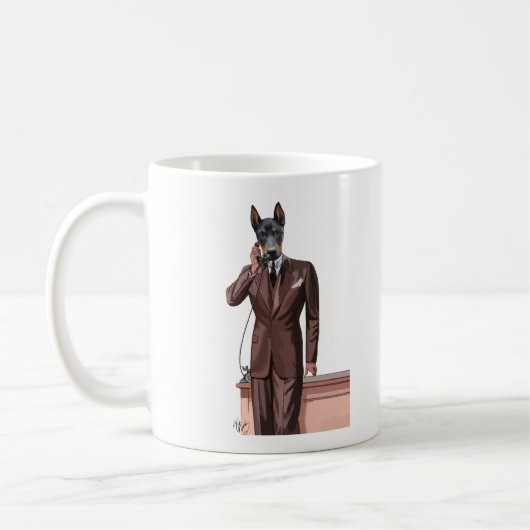 Doberman on Phone Kaffeetasse (Links)