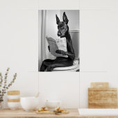 Doberman on Toilet, Newspaper, Funny Bathroom Art Poster (Küche)