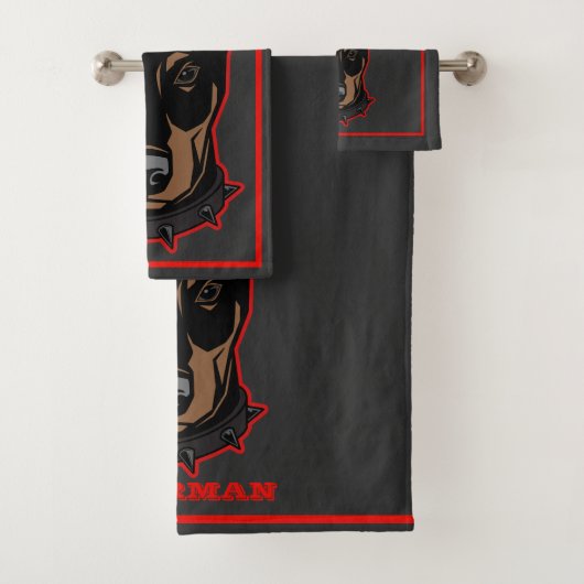 Doberman Pincher Black & Red Typ Bad Badhandtuch Set (Insitu)