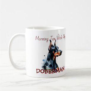 Doberman Pincher Black Watercolor Personalize Kaffeetasse
