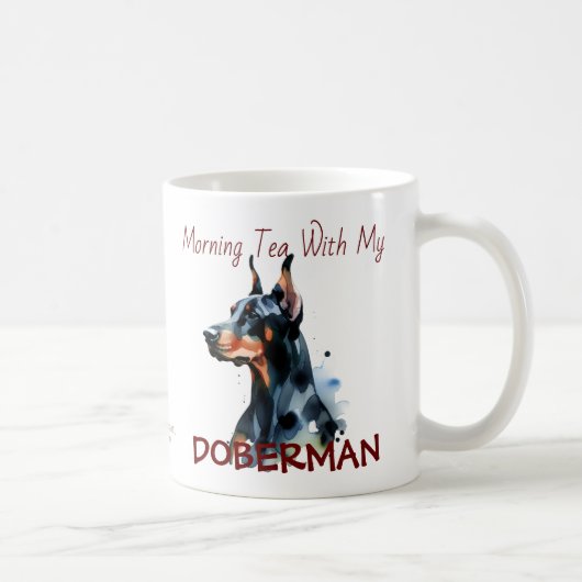 Doberman Pincher Black Watercolor Personalize Kaffeetasse (Rechts)