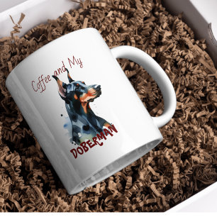 Doberman Pincher Black Watercolor Personalize Kaffeetasse