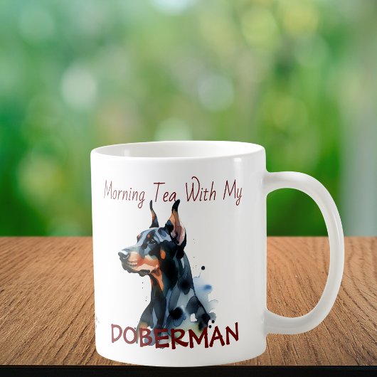 Doberman Pincher Black Watercolor Personalize Kaffeetasse