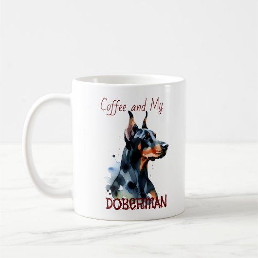 Doberman Pincher Watercolor / Tasse personalisiere (Links)
