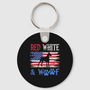 Doberman Pinscher American Flag USA Red White und Schlüsselanhänger