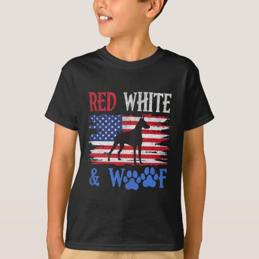Doberman Pinscher American Flag USA Red White und T-Shirt (Vorderseite)